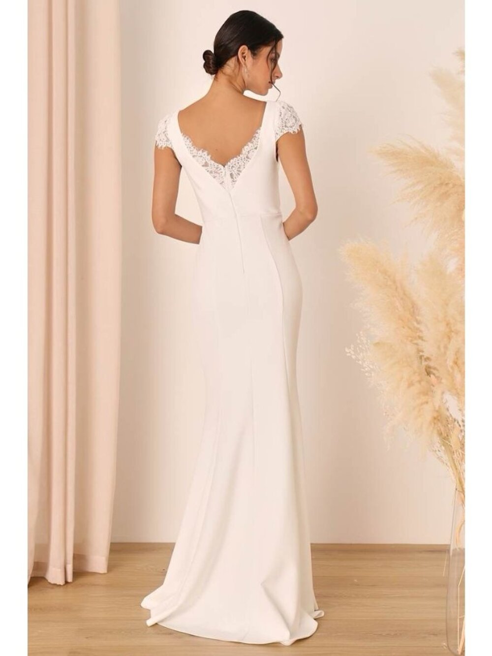 Lulus Forever Beloved Wedding Dress Sz Large White Lace Cap Sleeve Mermaid Maxi - Picture 7 of 8
